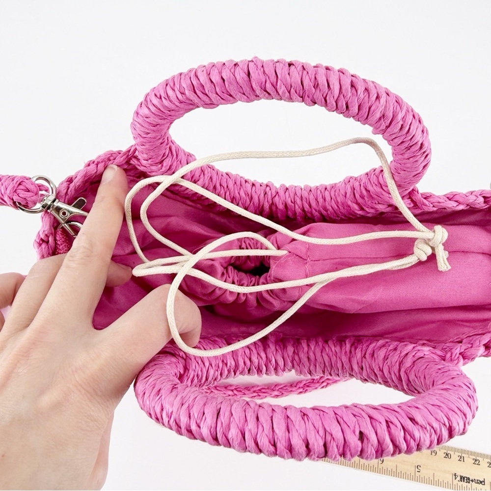Top It Off Pink Crossbody Straw Pouch Purse Beach Travel Resort Vacation Cruise - Picture 5 of 8